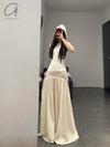 SWAYING 24 Autumn and Winter Wool Splicing Large Swing Skirt SW-SW24AW3B26-MIBAI Beige